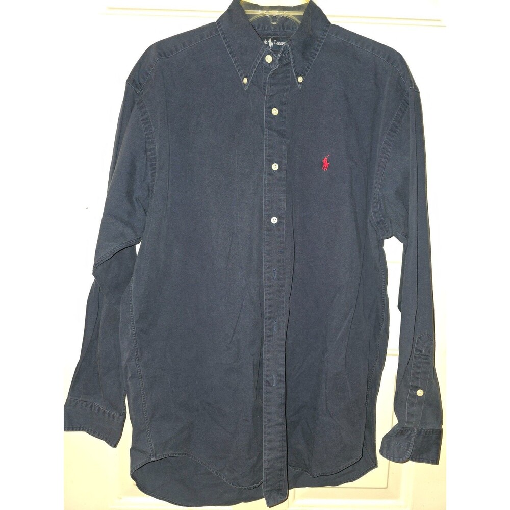 Ralph Lauren Blake Shirt Mens Medium Navy Blue Button Down 100% Cotton